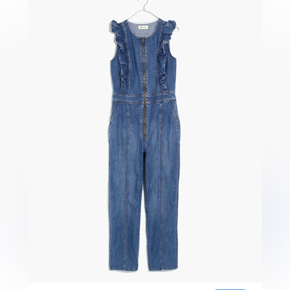Madewell Denim Sleeveless Jumpsuit with Ruffles